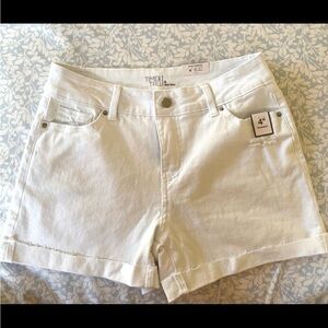 Time and Tru White Midrise Jean Shorts with Distressed Hem